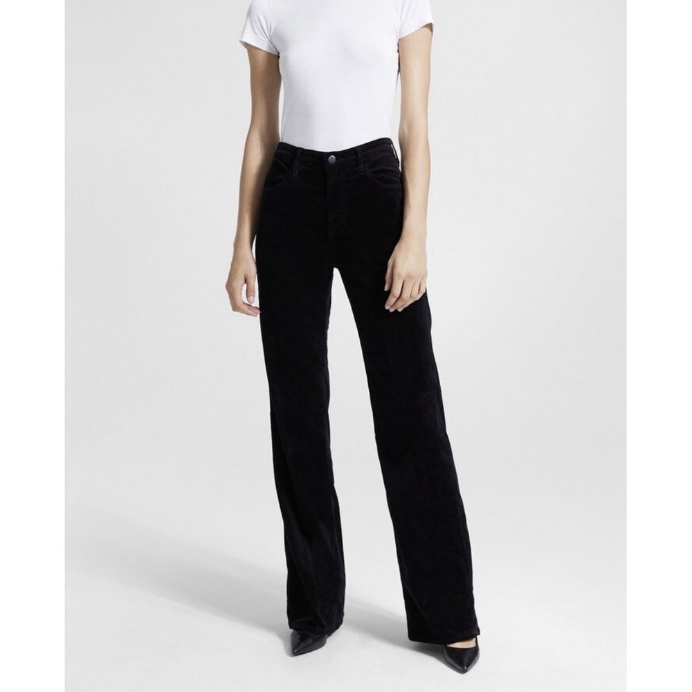 J Brand Joan Velvet Super High Rise Pant Size 27 Black NWT Wide Straight Trouser